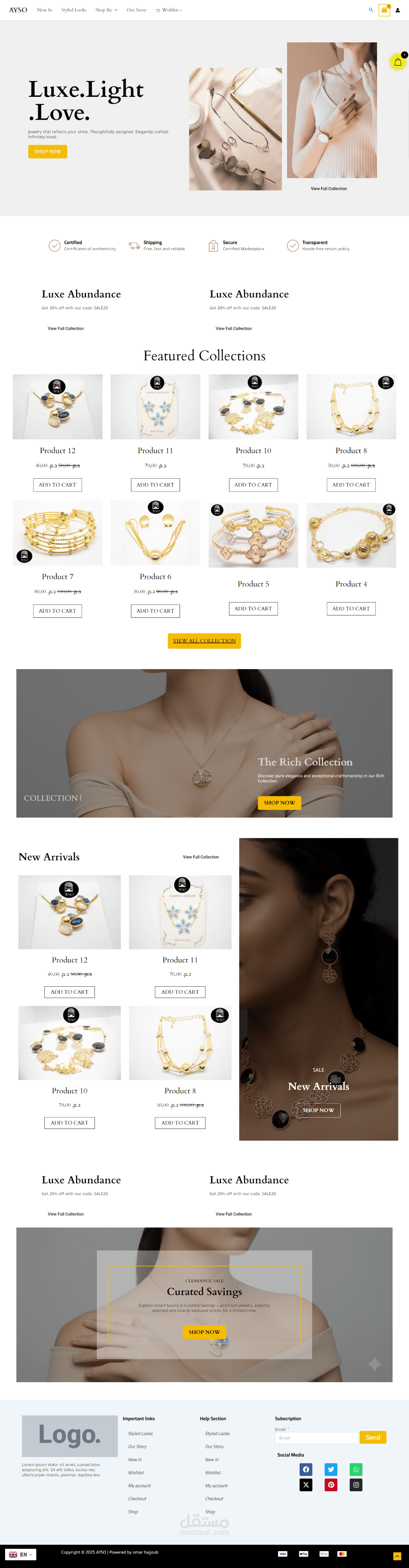 Luxe E-commerce Store for Fine Jewelry (WordPress & Elementor Pro)