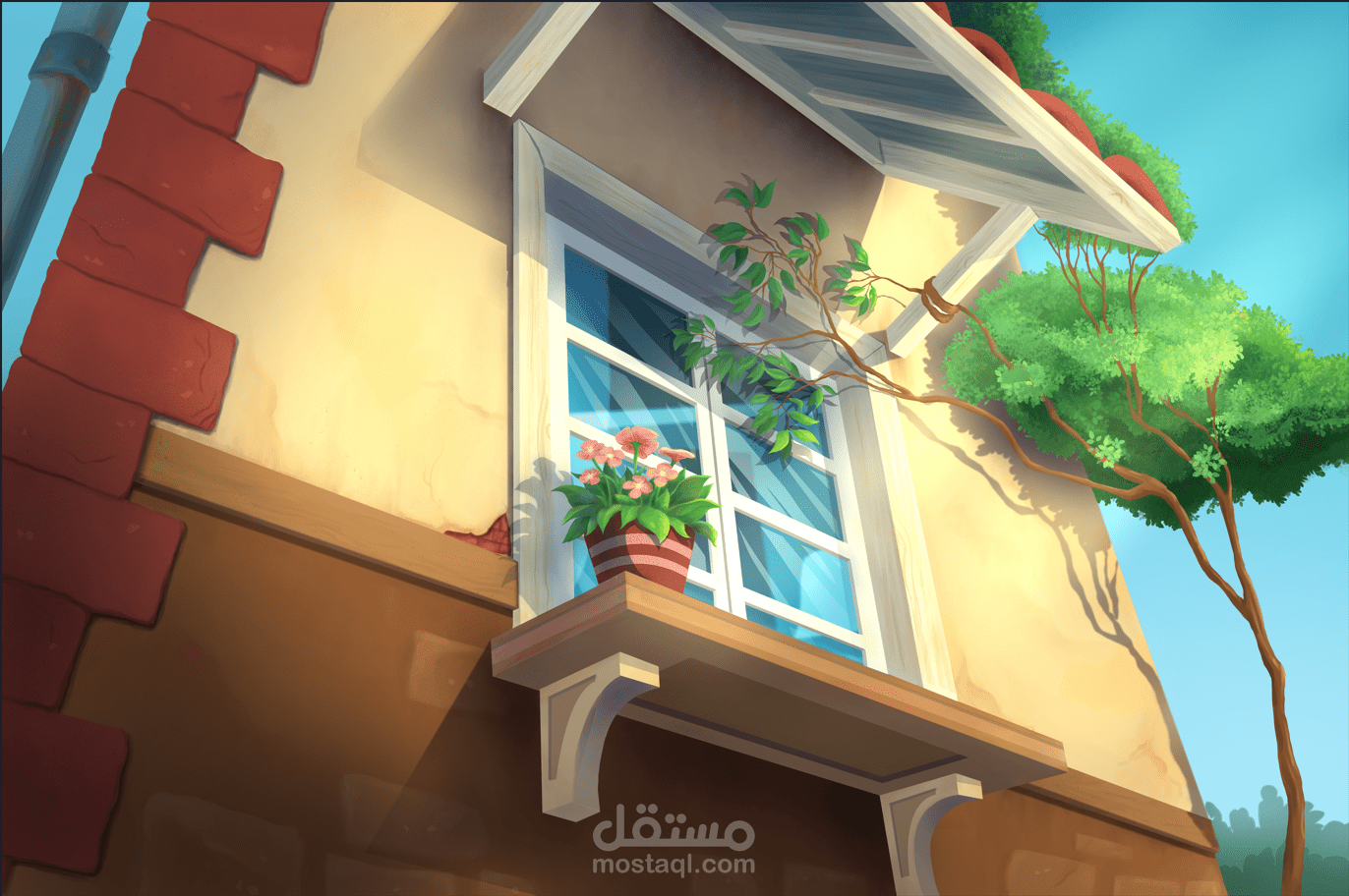 تصميم خلفيه شباك منزل نهارا