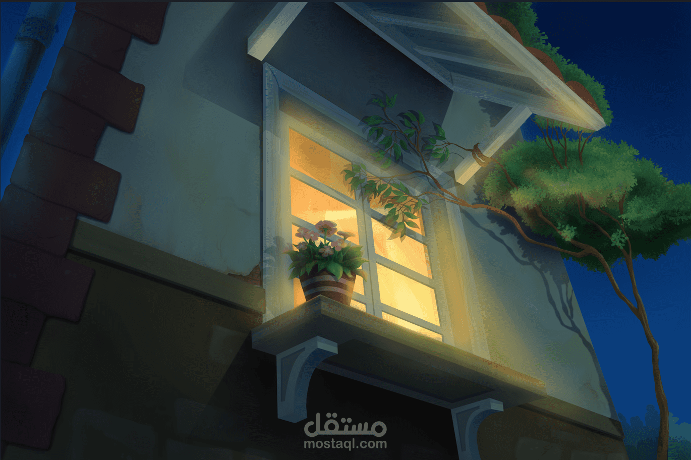 تصميم خلفيه شباك منزل ليلا