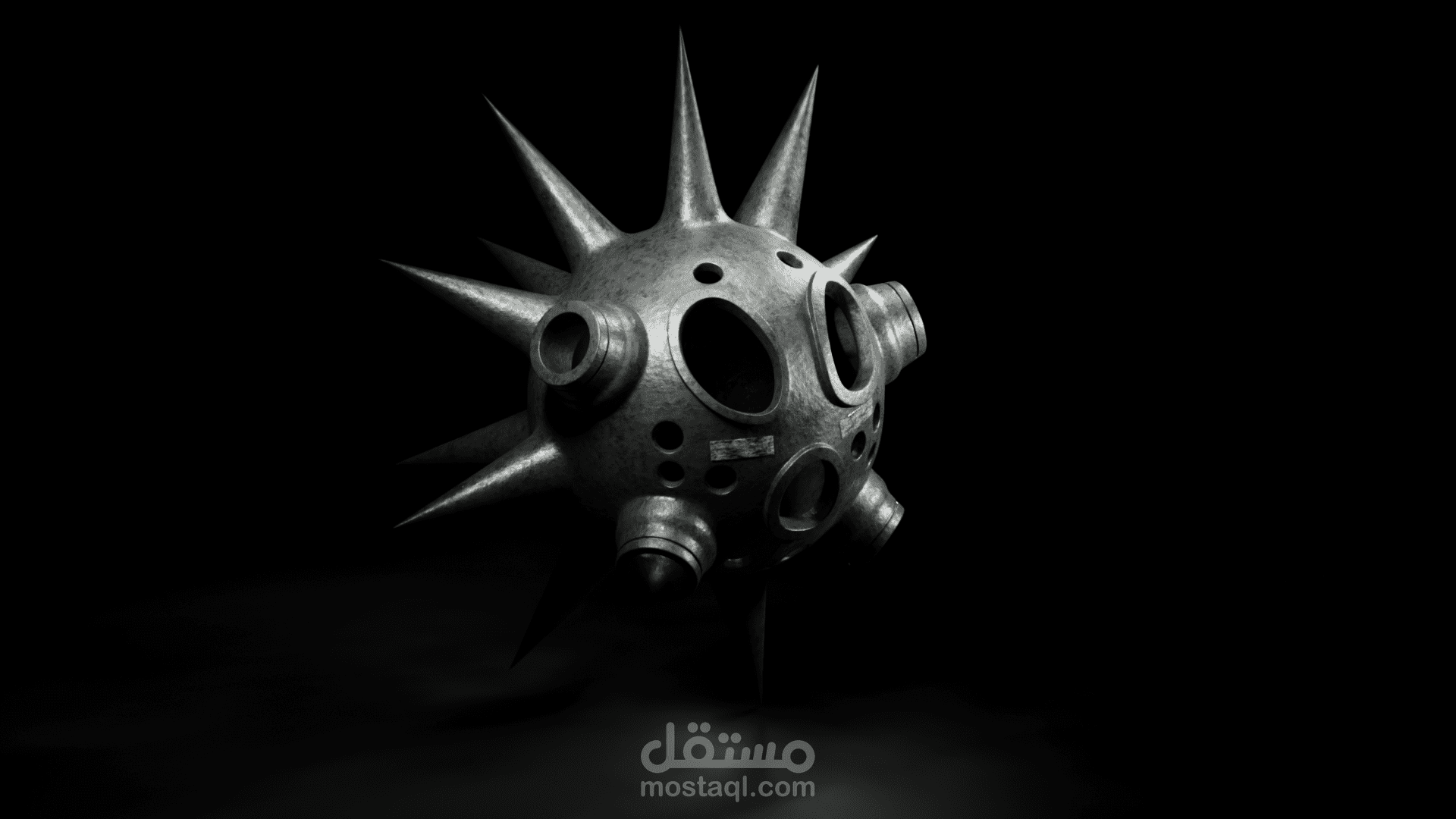 Spiked Iron Mace – 3D Modeling & Wireframe