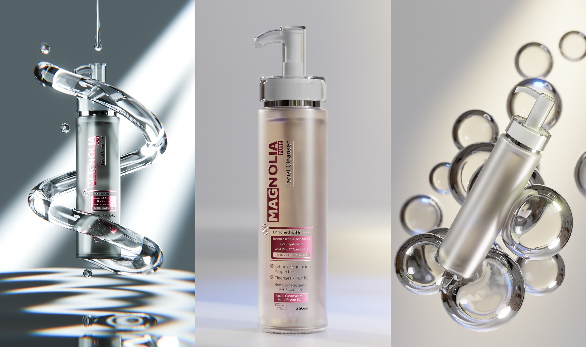 تصميم صور احترافية لمنتج عناية بالبشرة (عبوة منظف الوجه MAGNOLIA)