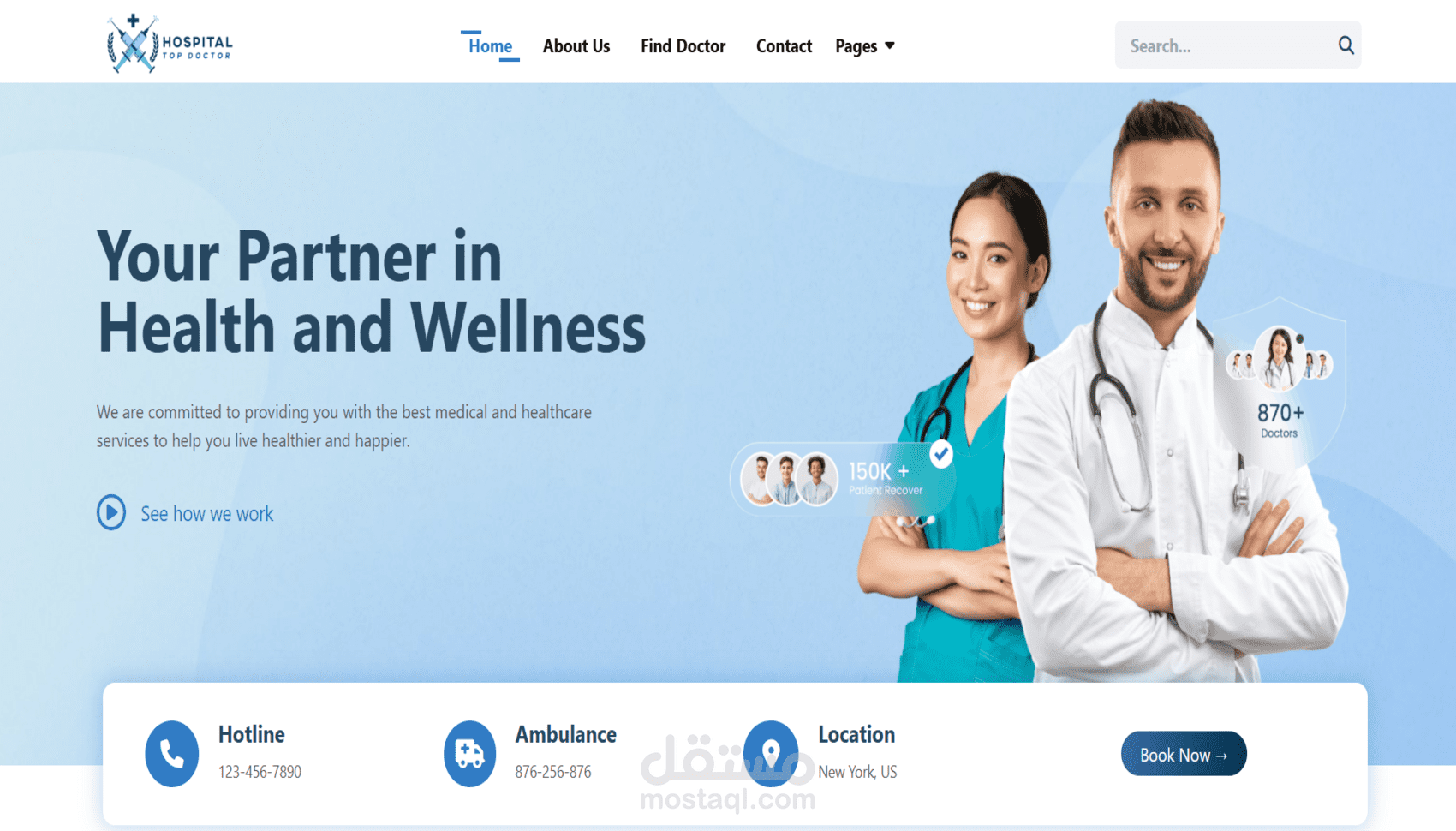 تطوير و برمجه موقع مستشفى احترافي متجاوب باستخدام React.js و Tailwind CSS
