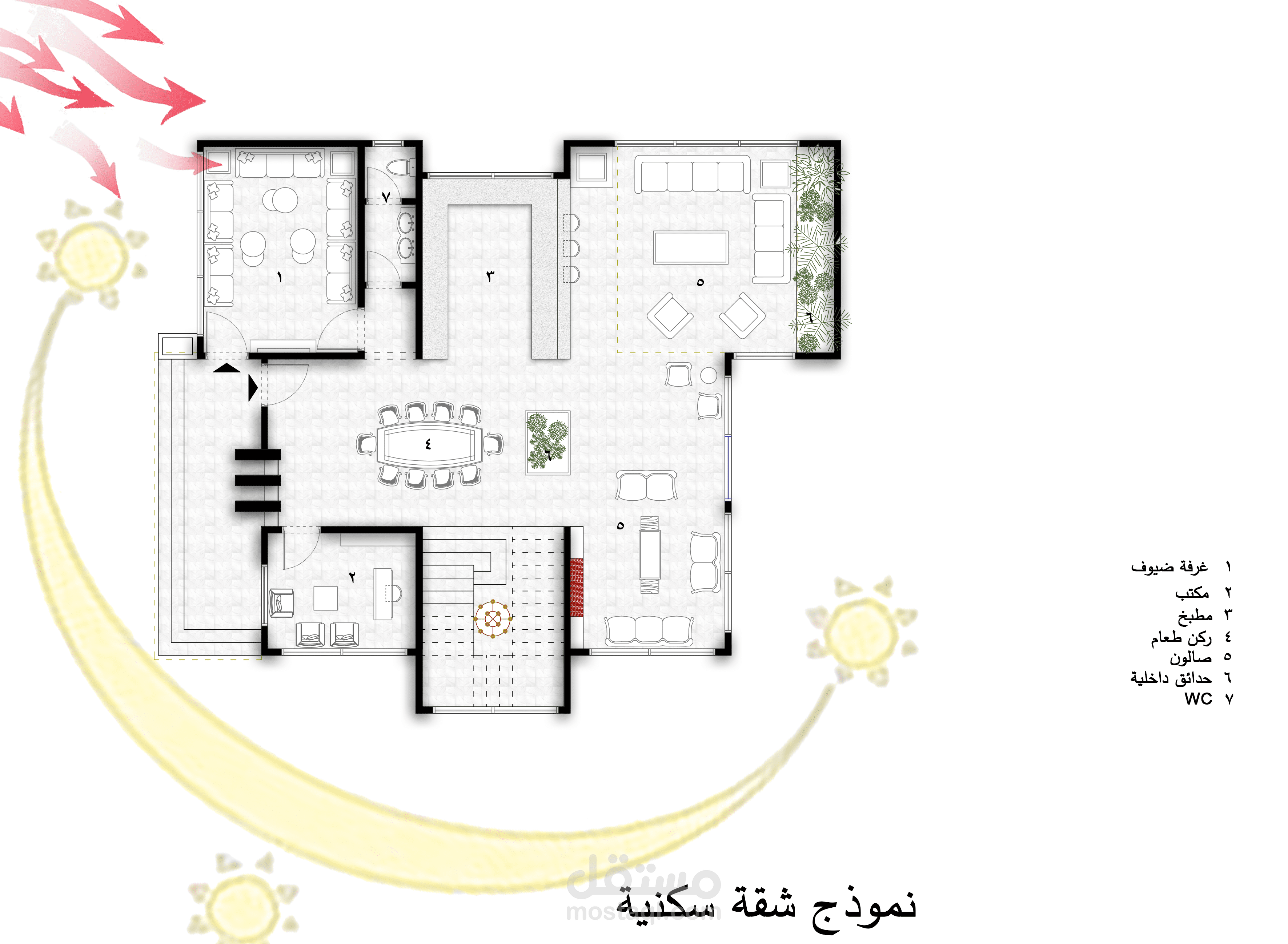 مخططات أولية لمجمع سكني يضم ٤ فلل ومسبح ومضافة خارجية