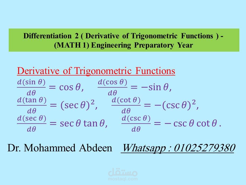 شرح التفاضل بمنهج Math1 لكليات الهندسة والحاسبات والمعلومات