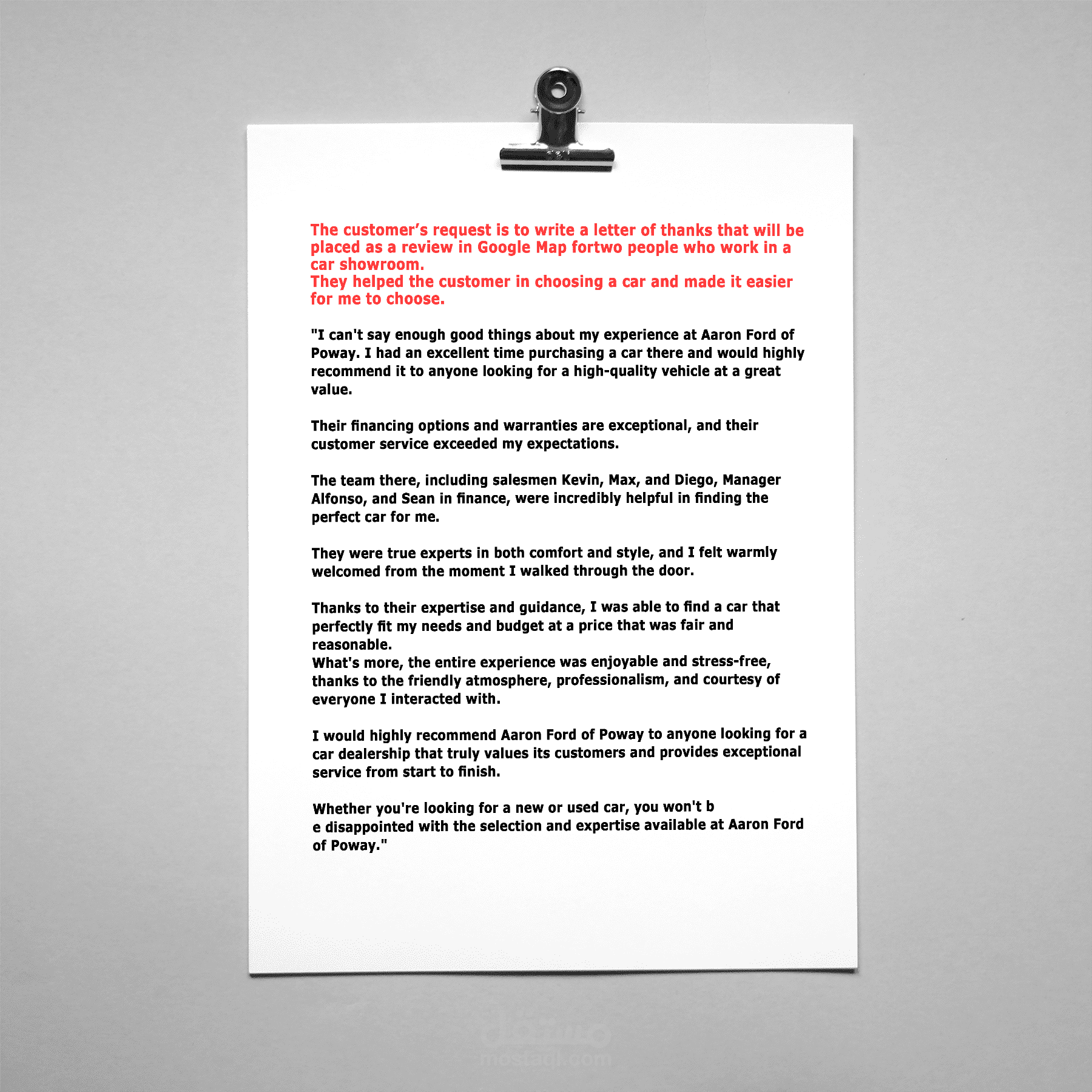 كتابة مراجعه سيضعها العميل علي جوجل لمعرض سيارات