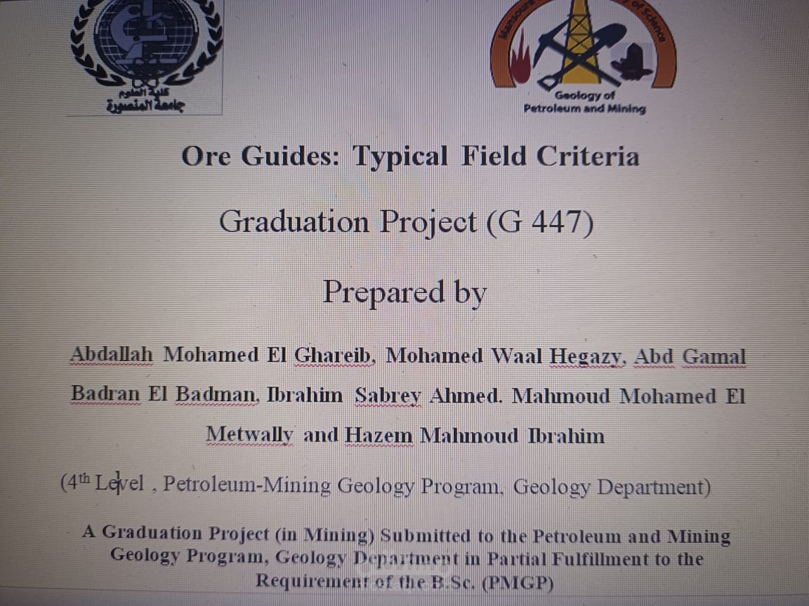 العمل علي تنفيذ رسالة بحثية عن (Guides of ore deposits) و تصحيحها لغويا