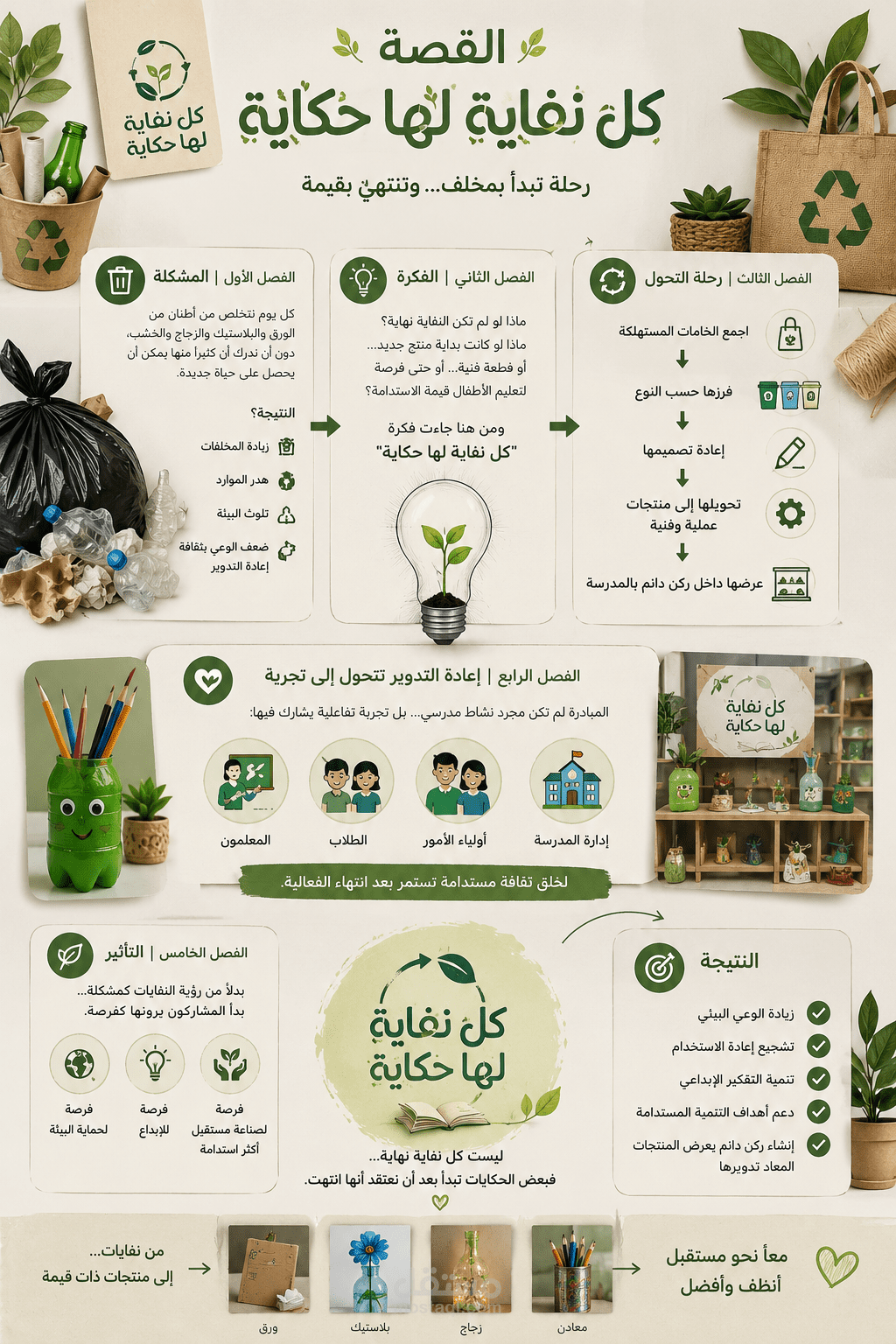 كل نفاية لها حكاية | مادة تدريبية وهوية بصرية لمبادرة توعوية في إعادة التدوير و الاستدامة