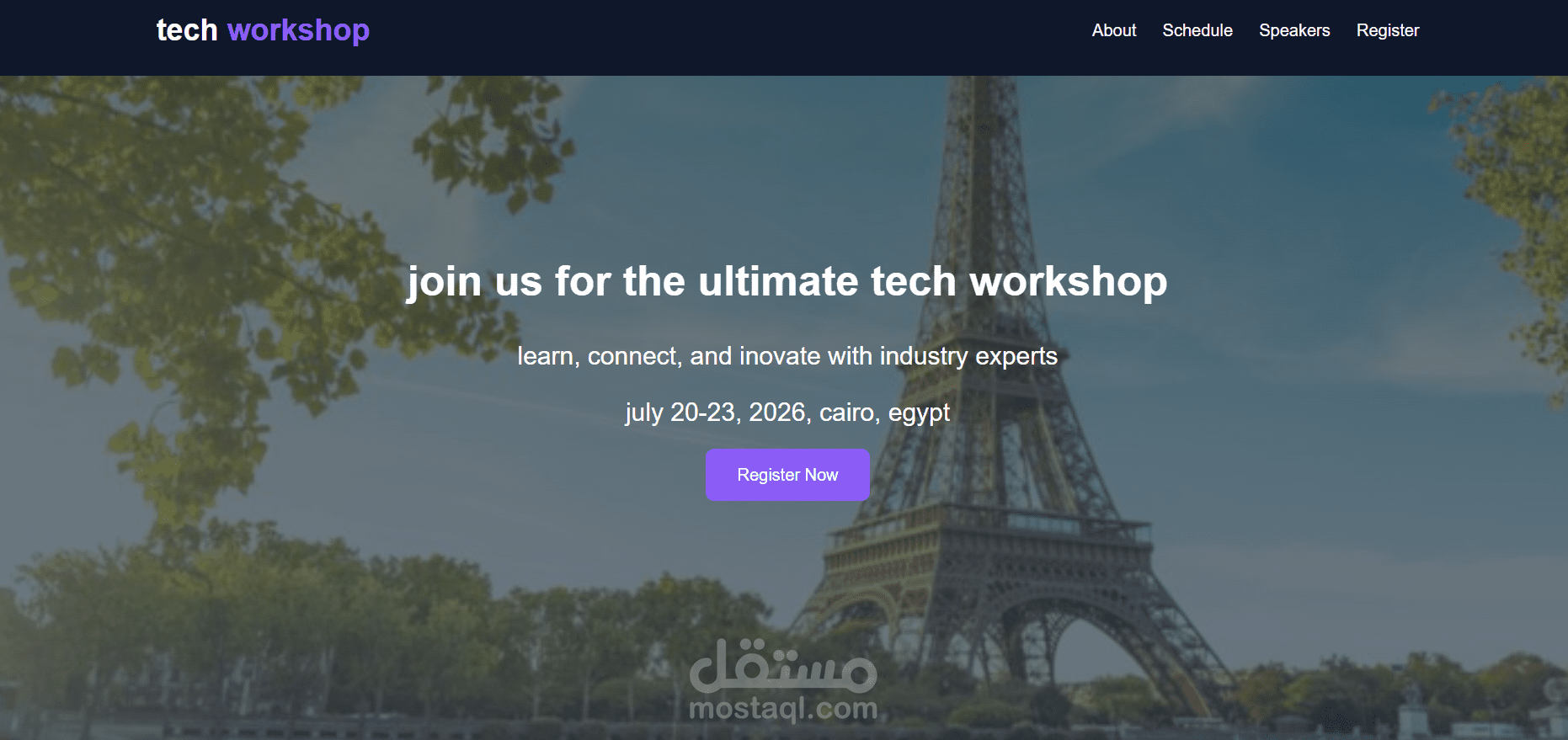 تصميم وتطوير موقع Event احترافي لورشة برمجة (Tech Workshop Website)