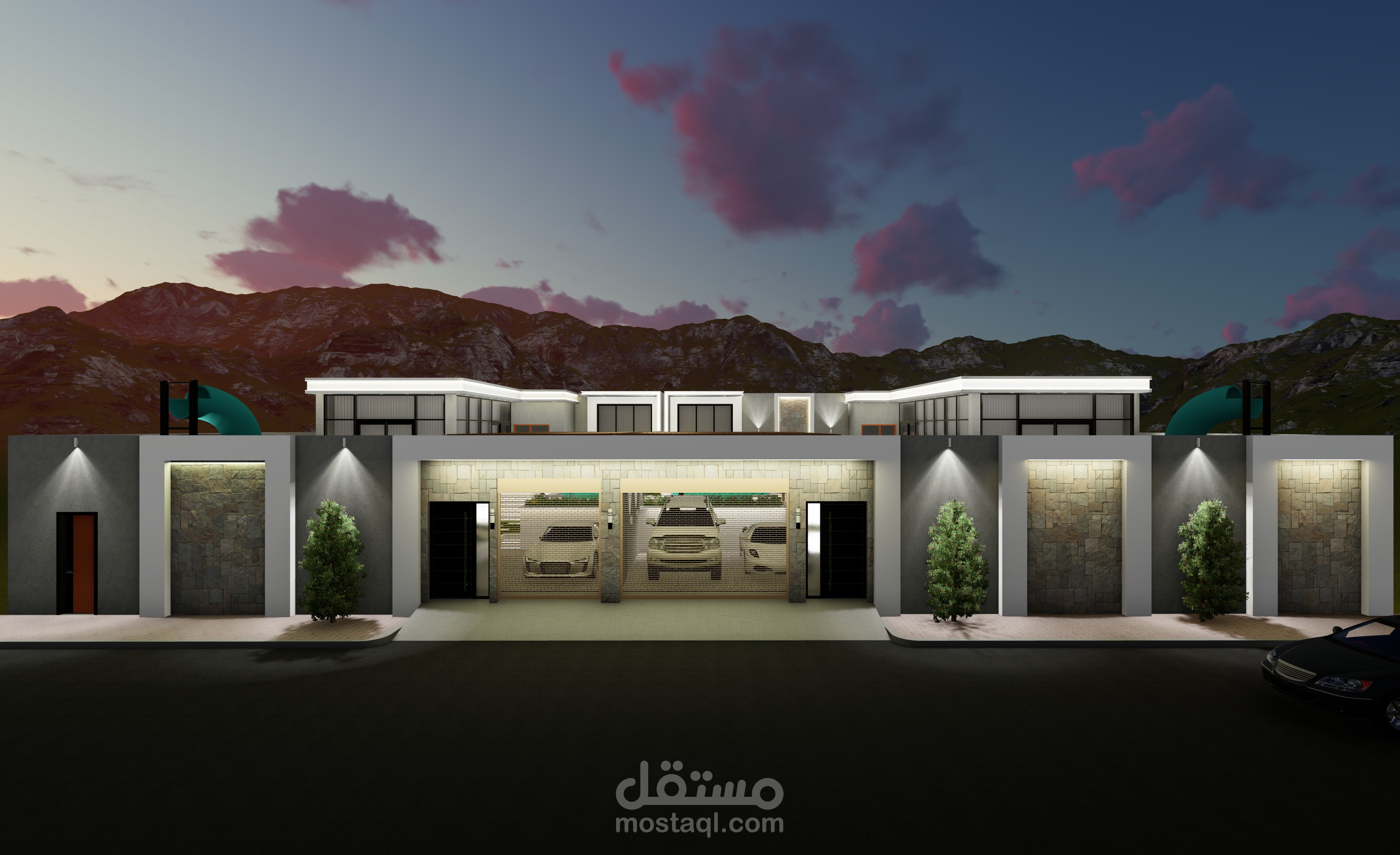 تصميم خارجي ولاندسكيب ل استراحة بالمملكة العربية السعودية