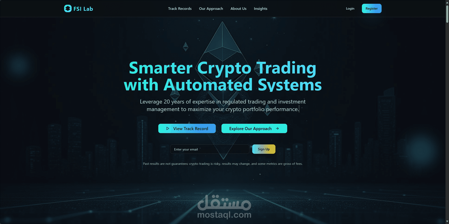 تصميم منصة تداول العملات الرقمية "FSI Lab" بأسلوب سينمائي يعكس الثقة والابتكار