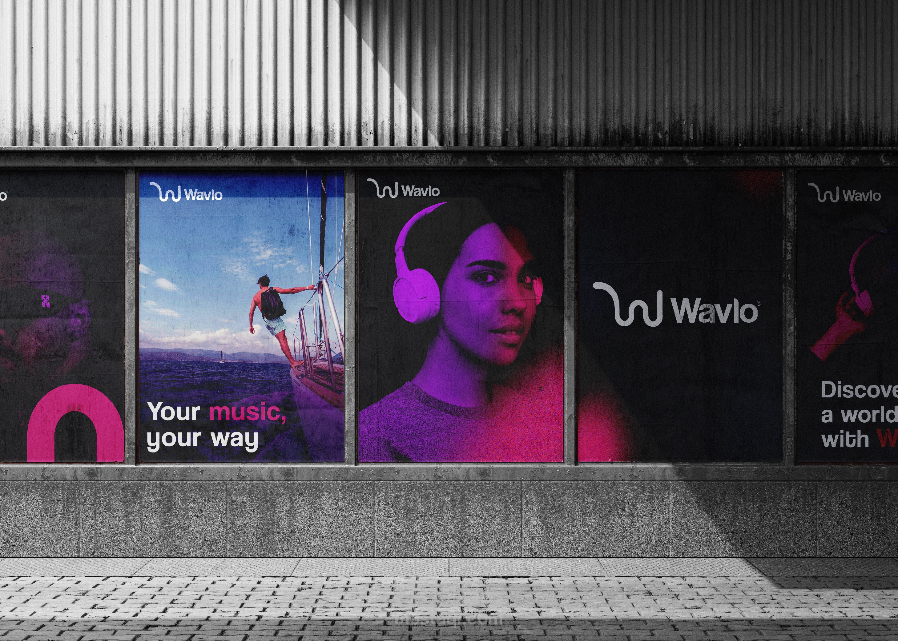 هوية بصرية وشعار لتطبيق اغاني Wavlo