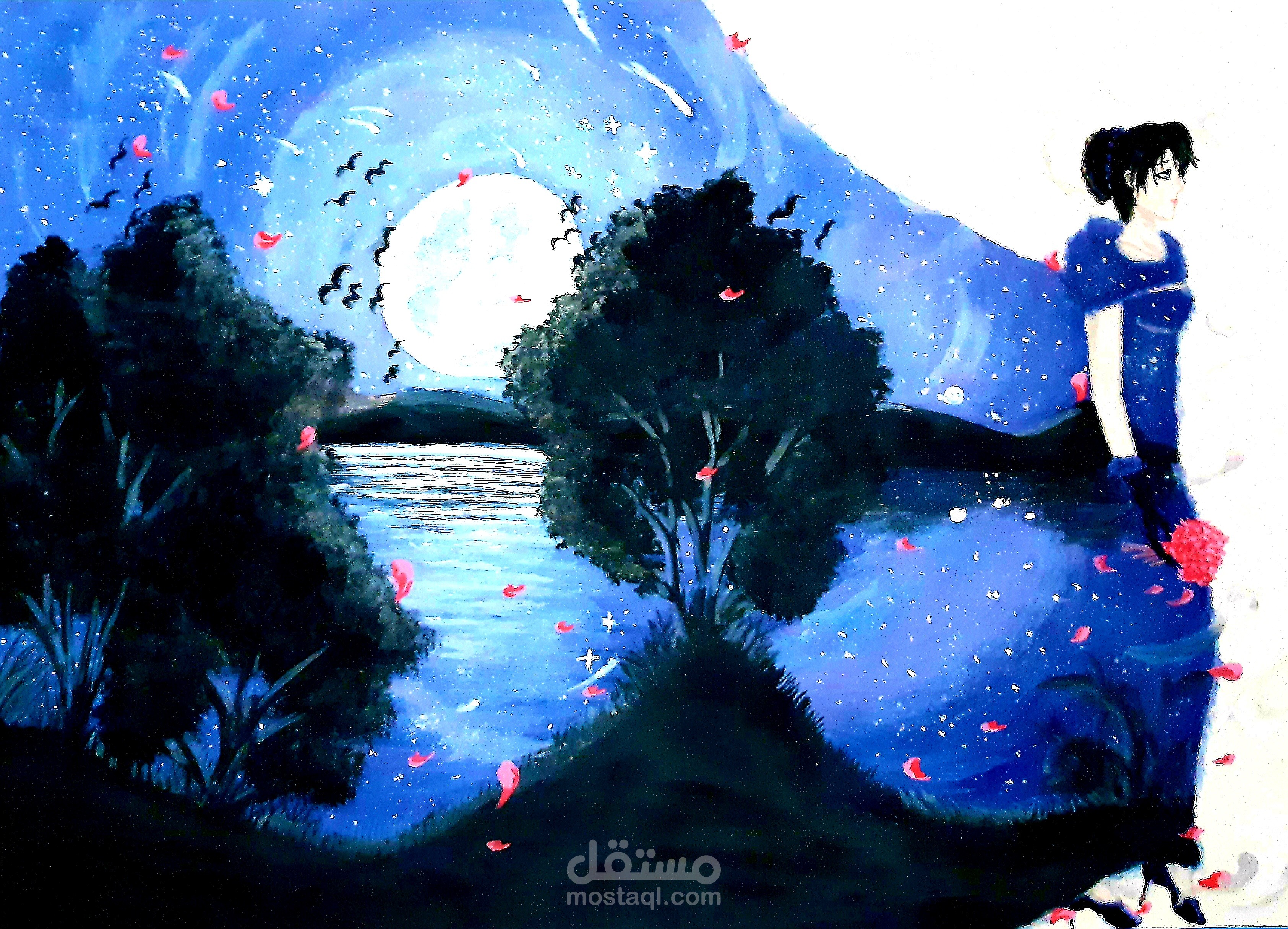 لوحة تجمع الأنمي والطبيعة