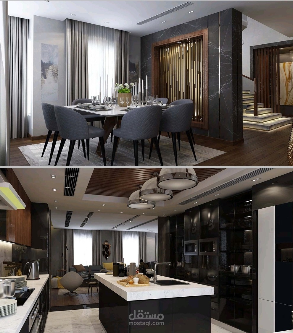 تصميم وتنفيذ ديكورات لفيلا ٣ ادوار بحمام سباحه وحديقه