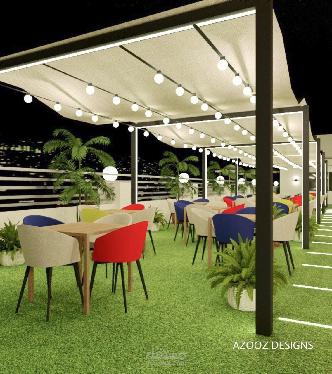 تصميم ديكورات مطعم وكافيه مكشوف خيامي ومودرن