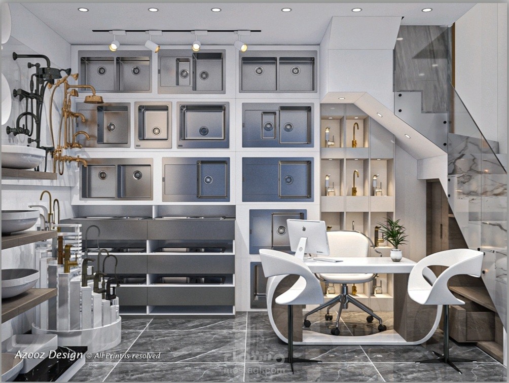 تصميم ديكورات معرض سيراميك مع اللوحات التنفيذيه