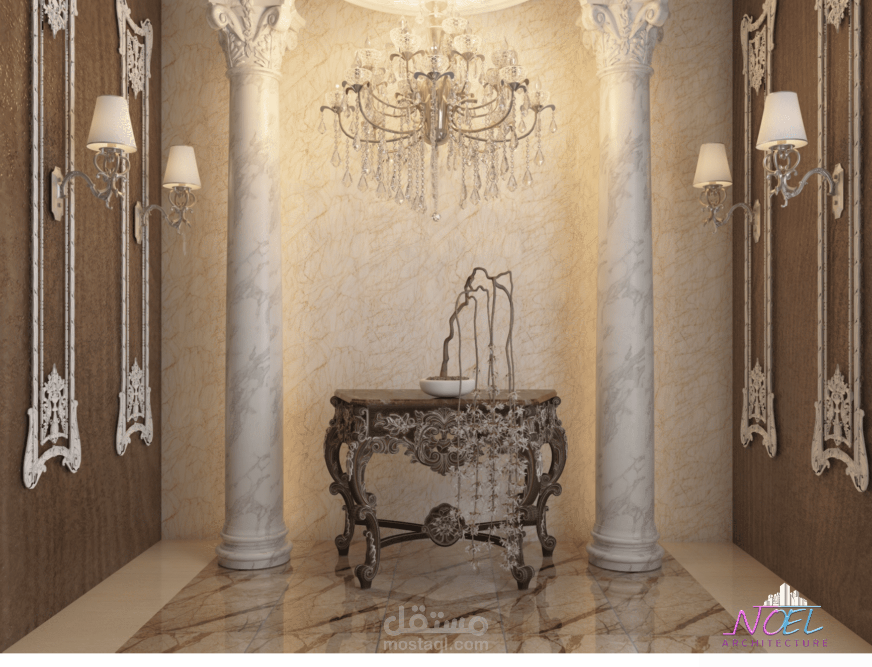 مشهد داخلي لركن جلوس وممر بفندق خمس نجوم