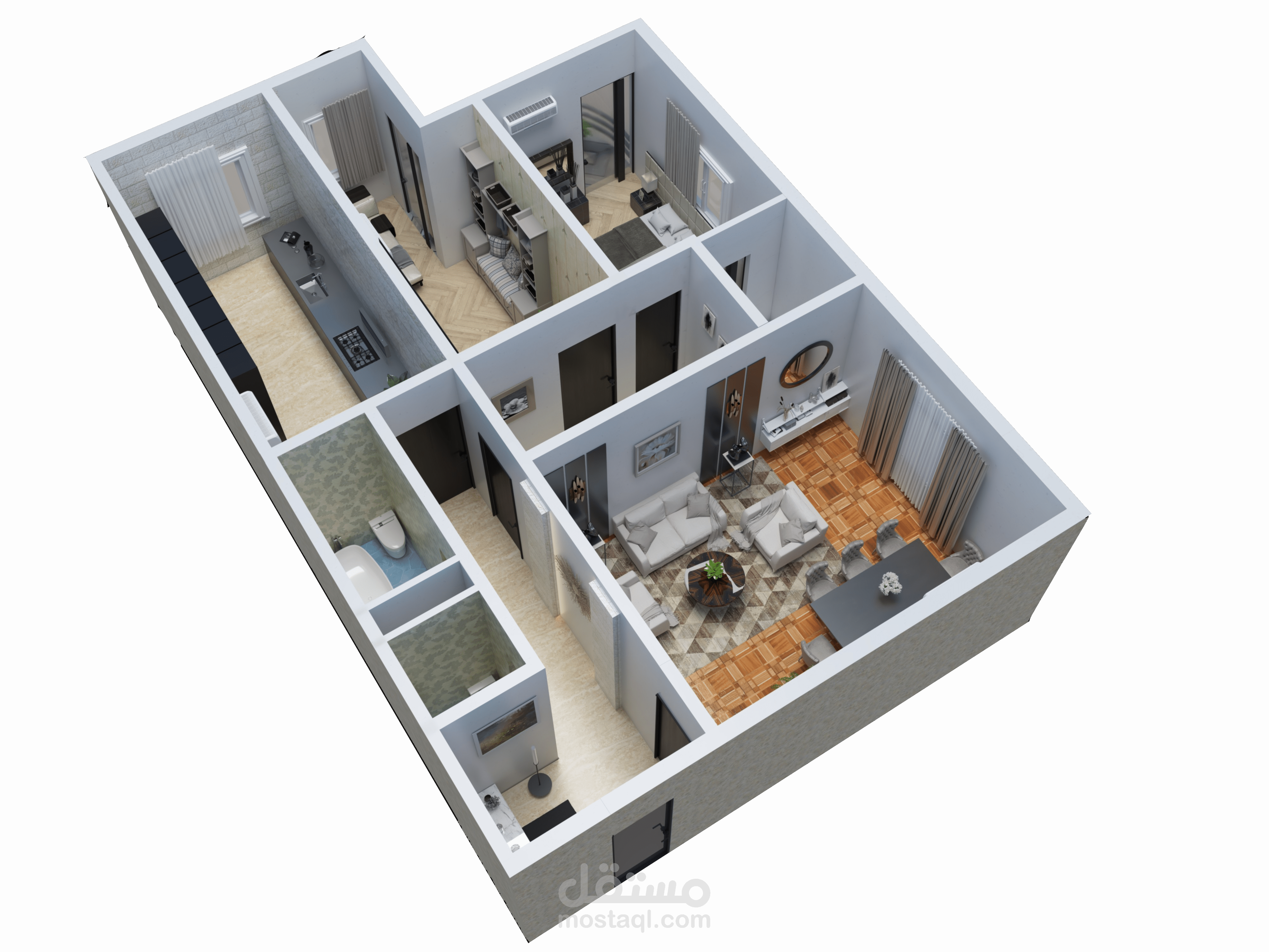 تصميم داخلي لشقة سكنية ضمن بناء سكني