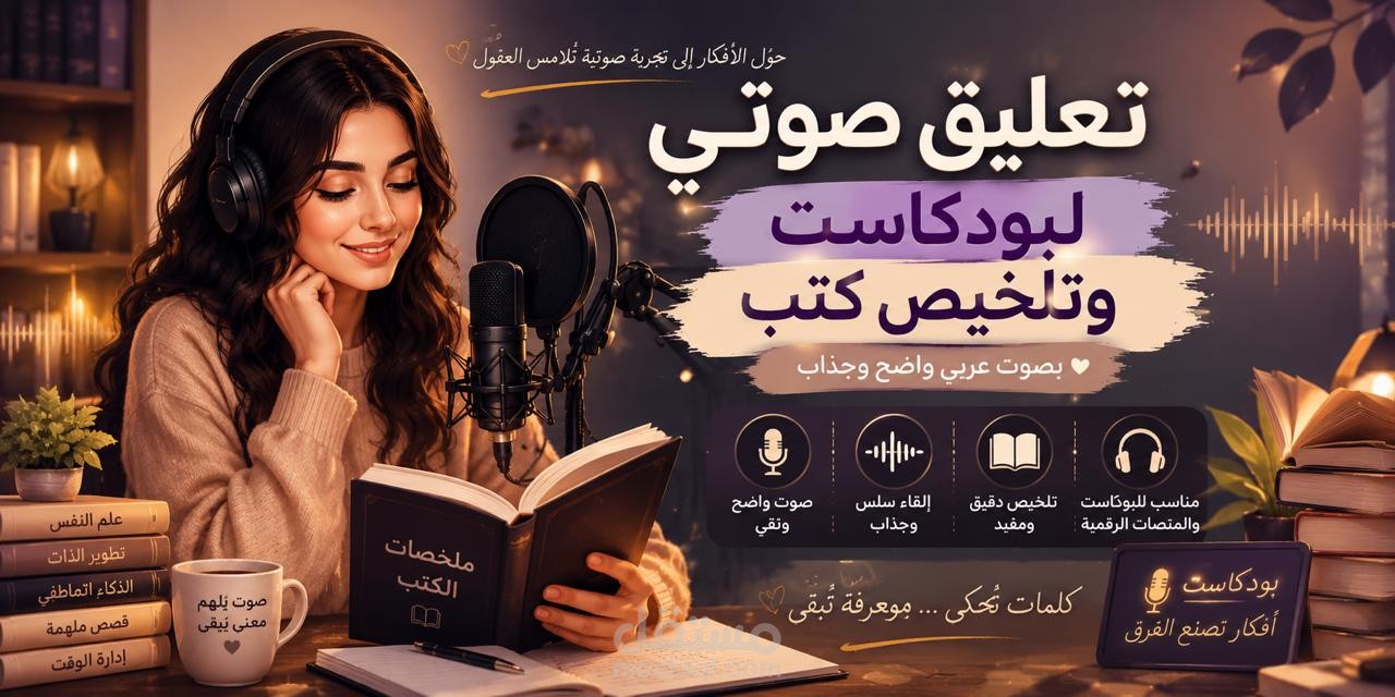 تعليق صوتى  احترافى لبودكاست و تلخيص الكتب