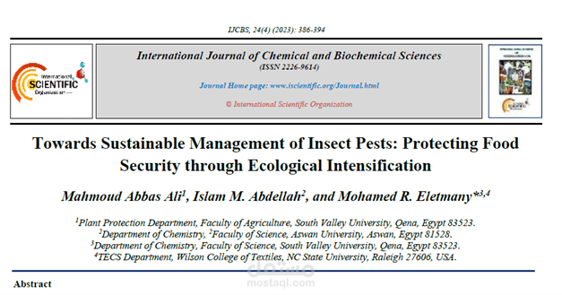 Towards Sustainable Management of Insect Pests: Protecting Food Security through Ecological Intensification