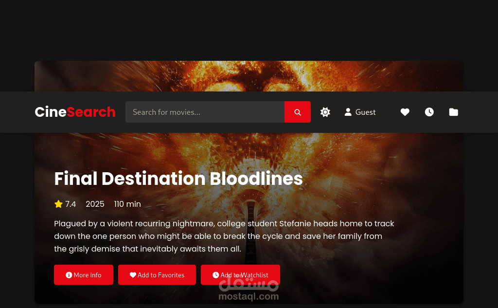 CineSearch - Movie Discovery App (React + API)