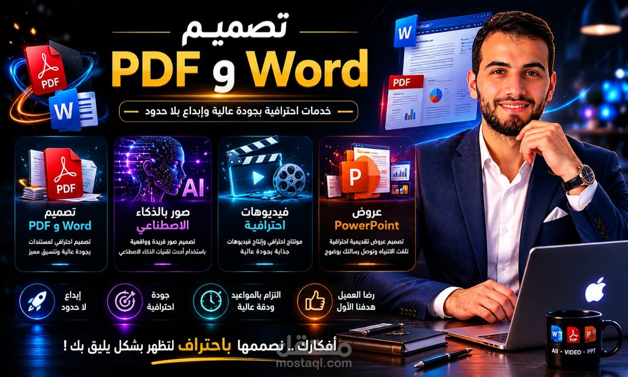 تصميم وكتابة ملفات ورد بالاضافة الى انشاء عروض باوربوينت