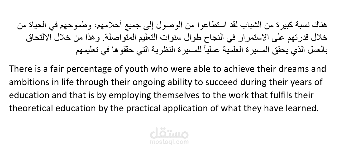 ترجمة جزء من مقالة من اللغة العربية لللغة الإنجليزية.