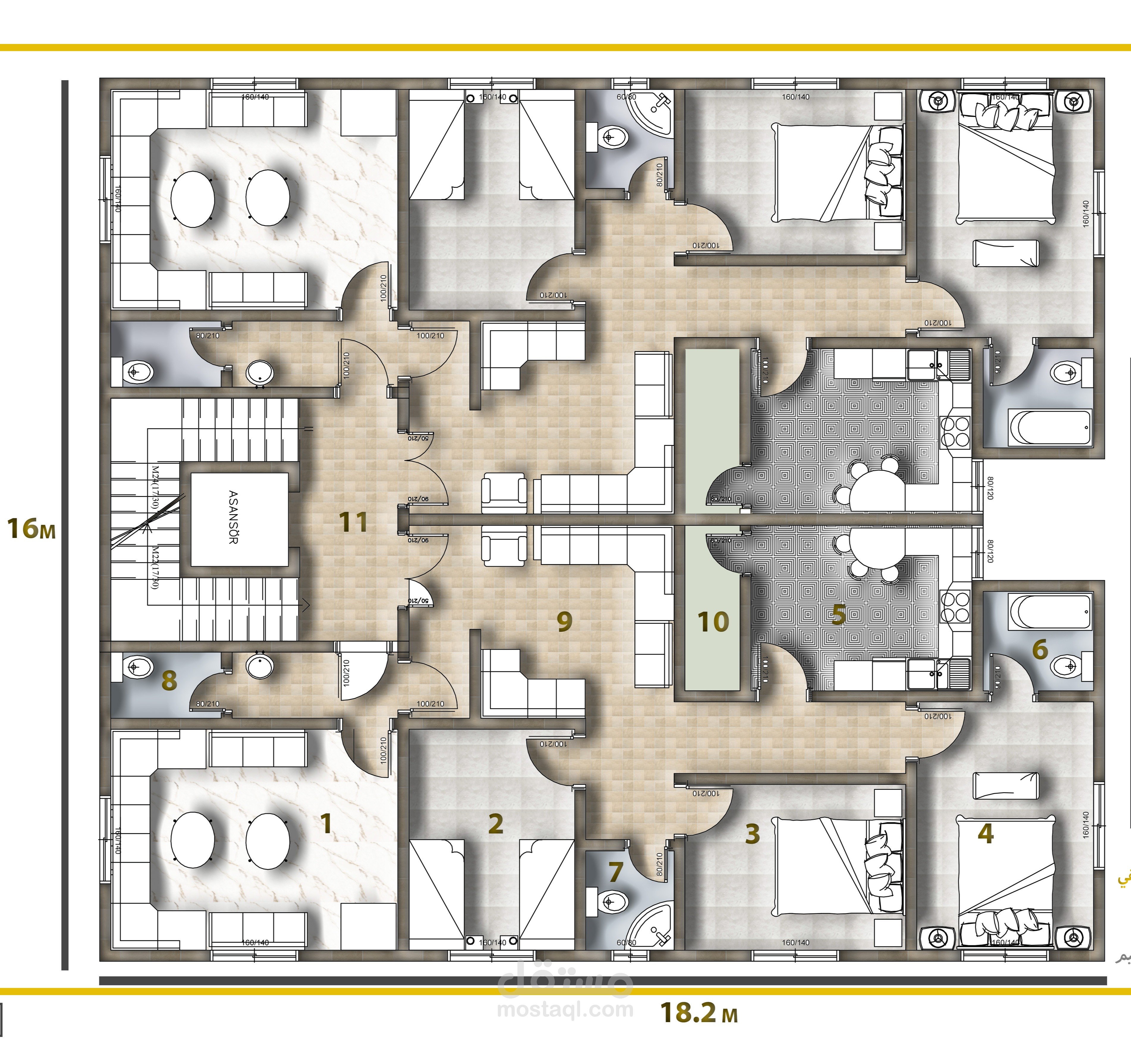 مسقط منزل مكون من شقتين سكنية