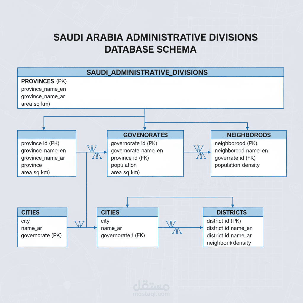 عمل داتا وقاعدة بيانات للتقسيم الإداري للمملكة العربية السعودية