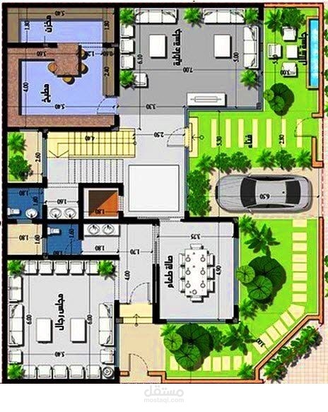 مشاركة المصمم : انافيلا في مدينة الرياض اطوال الارض 16x19 الدور الأرضي = 189 م2 الدور الأول = 164 م2 السطح = 88 م2