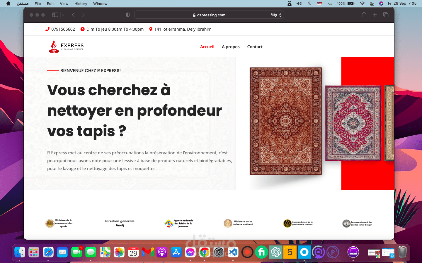 تصميم موقع شركة غسل السجاد dz pressing