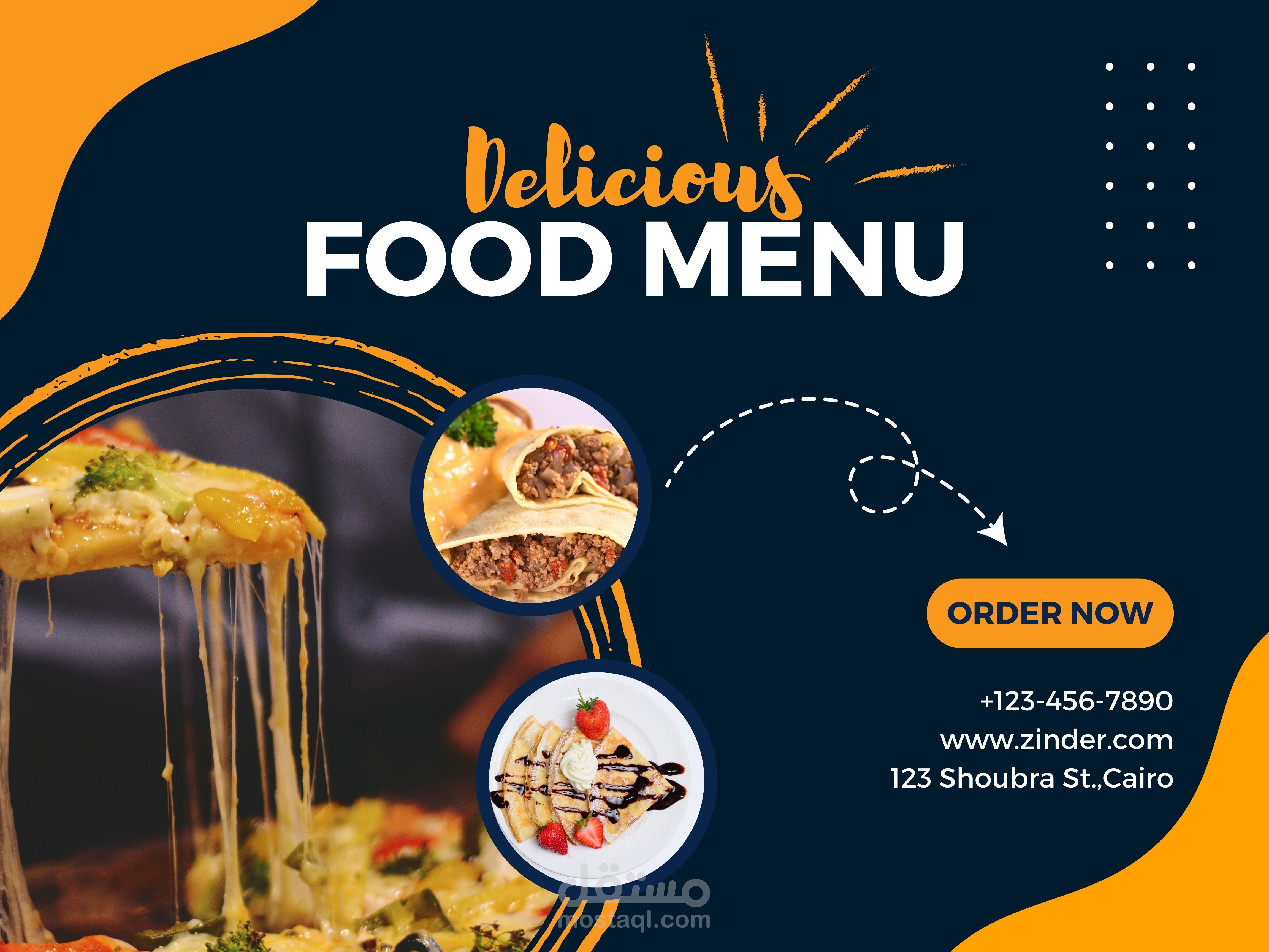 منيو مطعم بيتزا وكريب +اعلان لمحل برجر