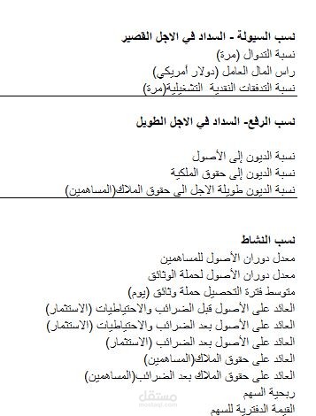 تحليل مالي ومؤشرات الاداء