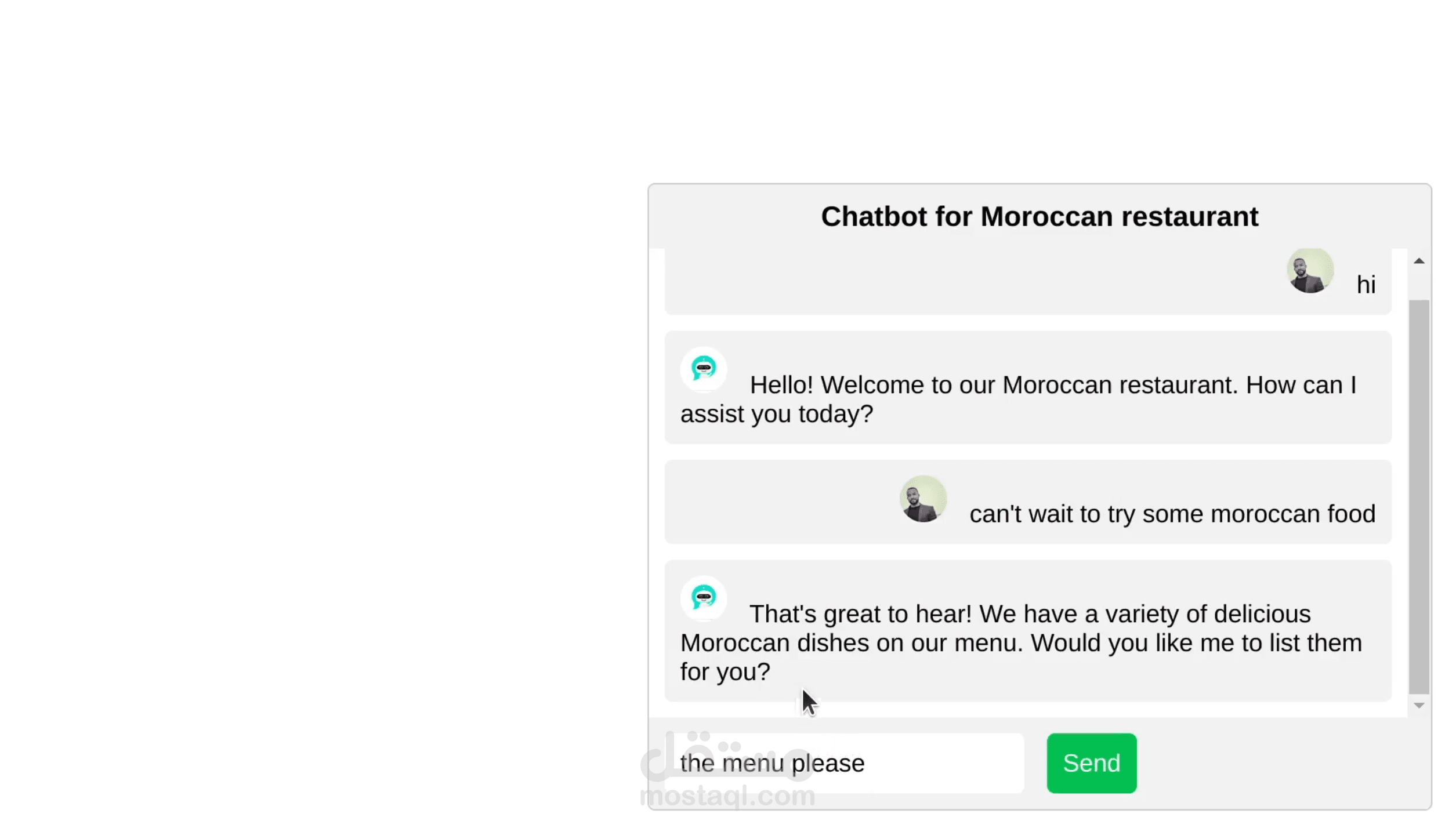 روبوت محادثة (ChatBot) خاص بالمطاعم المغربية