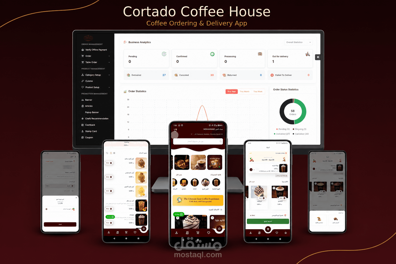 تصميم وتطوير تطبيق توصيل Cortado Coffee House