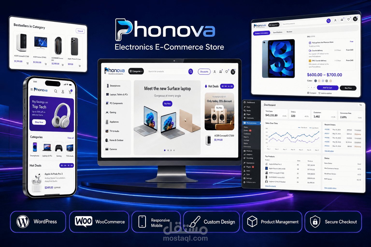 تصميم وبرمجة متجر Phonova باستخدام WordPress