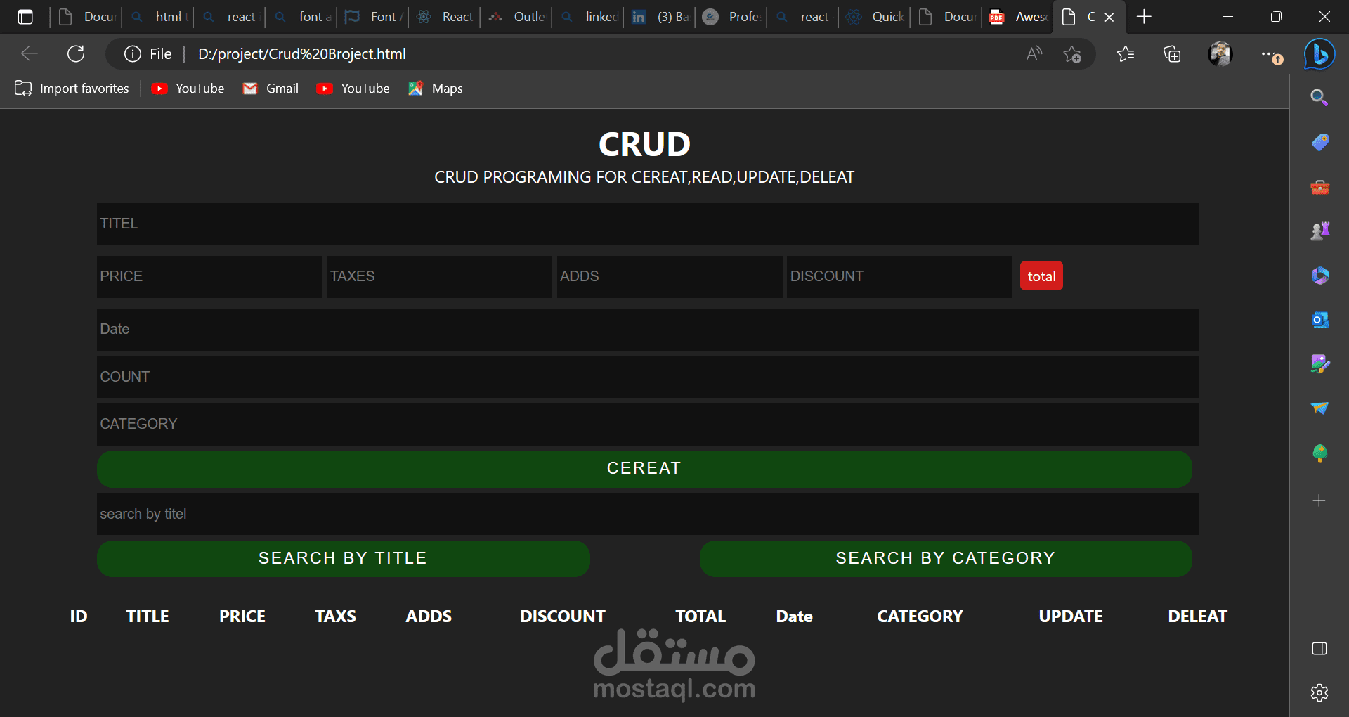 مشروع كامل crud لحفظ واداره منتجات الشركات