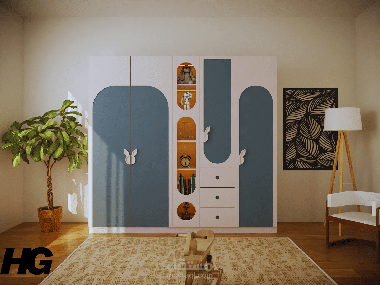 تصميم دولاب أطفال بـستايل حديث + رندر واقعي