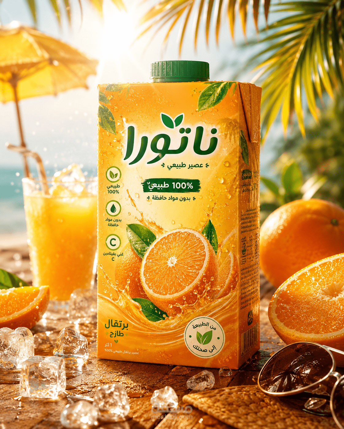تصميم غلاف عصير طبيعي – إحساس صيفي منعش 🥭
