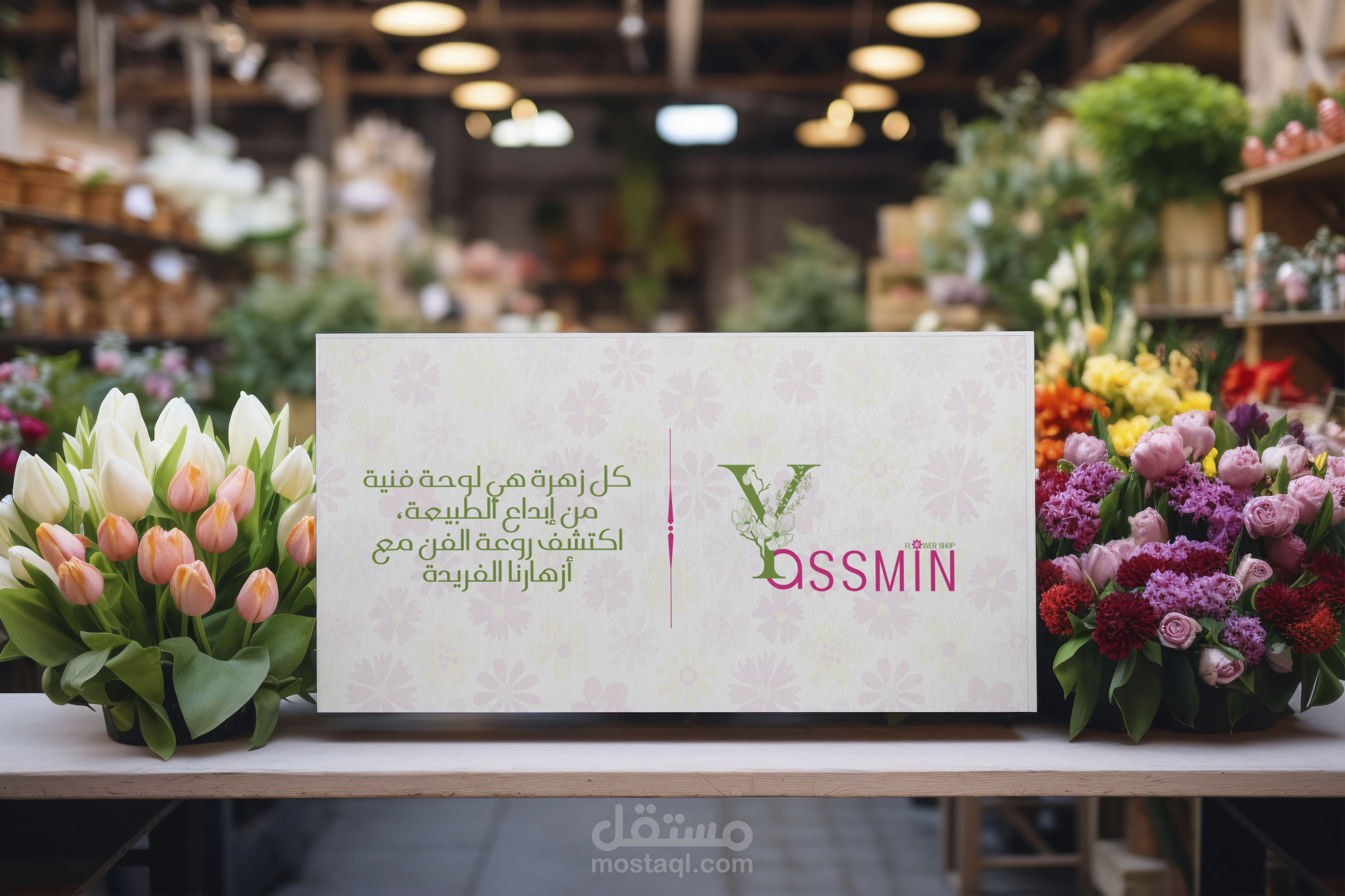 تصميم لوجو وبانر داخلي لمحل yassmin flower