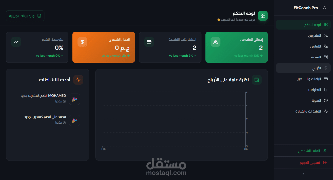 منصة اكس فولت تمكن المدربين من ادارة المتدربين المشتركين لديهم بكل التفاصيل (الخاص بالمدرب)
