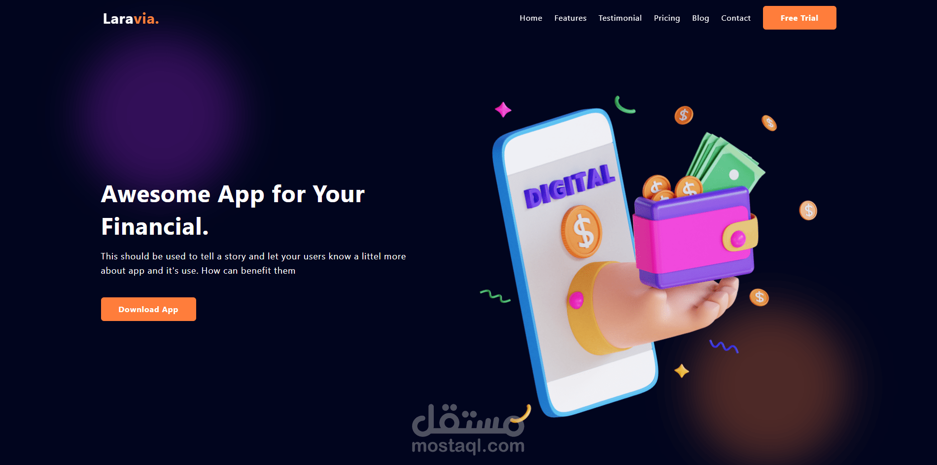 تطوير Landing Page عصرية لتطبيق مالي (FinTech Landing Page)