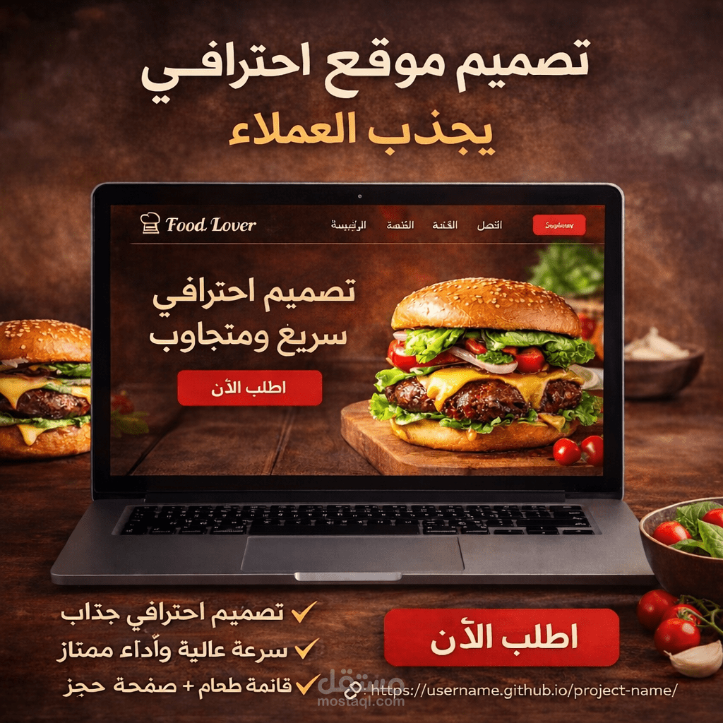 تصميم موقع مطعم احترافي (Restaurant Website UI)