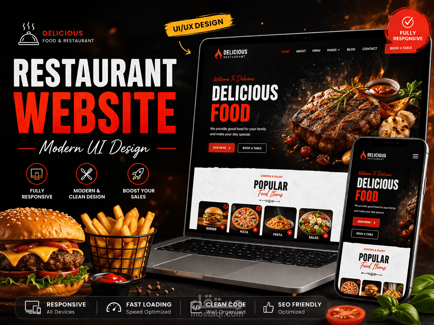 تصميم موقع مطعم احترافي (Restaurant Website UI)