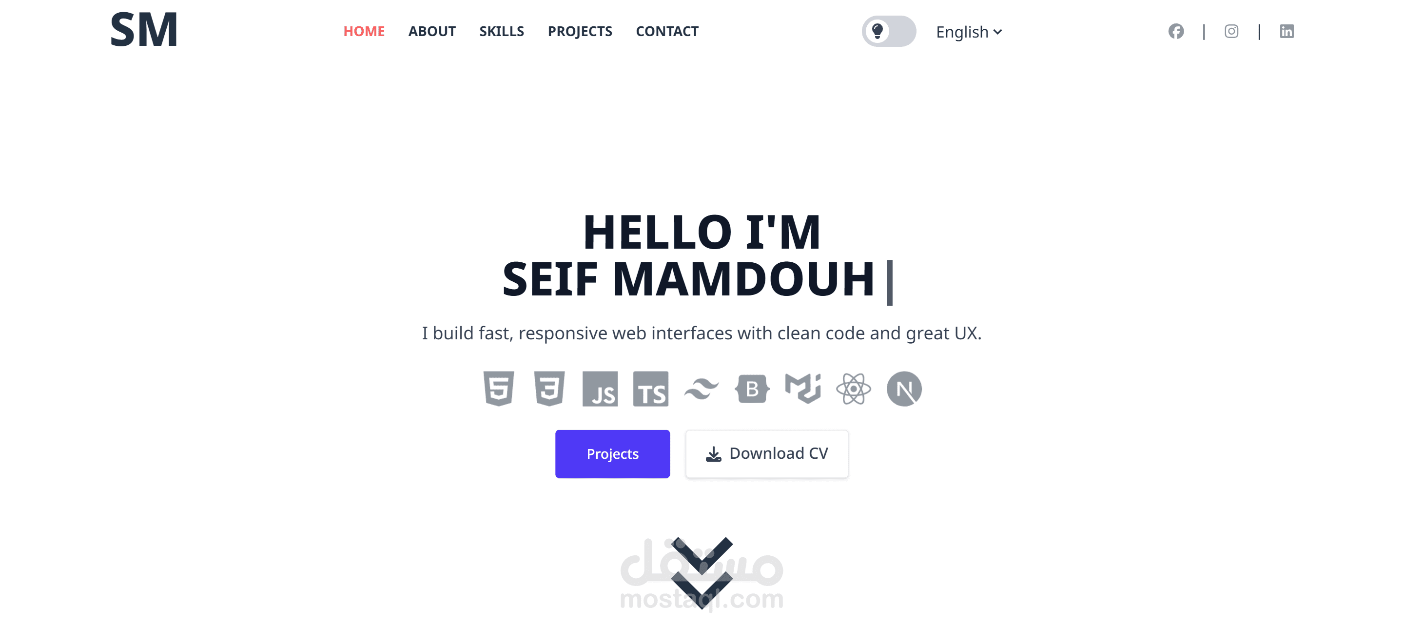 موقع بورتفوليو شخصي | Next.js – متجاوب – متعدد اللغات – وضع داكن/فاتح