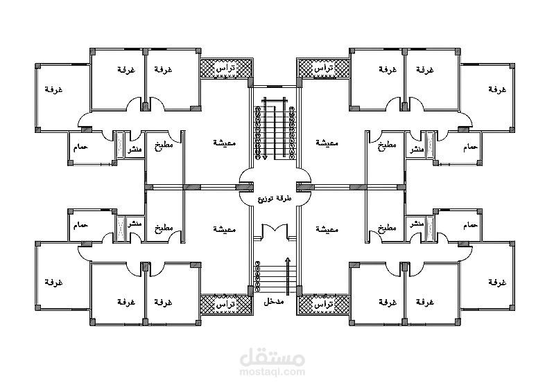مشروع بيت مكون من اربع شقق