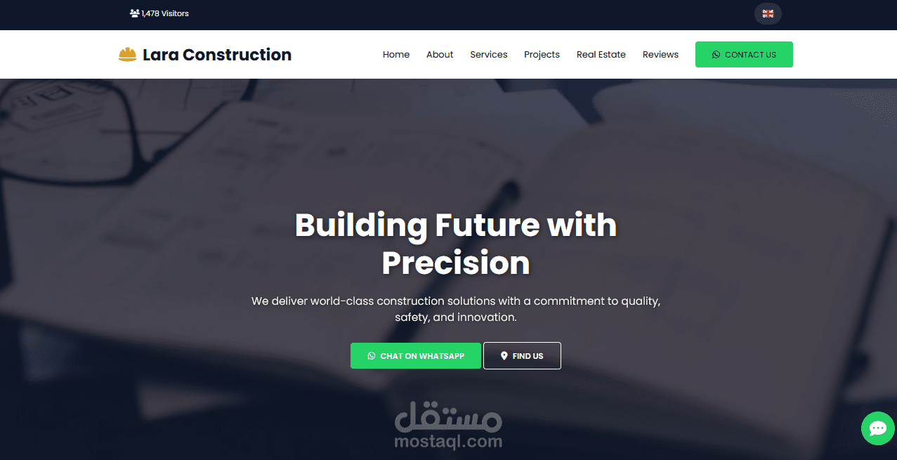 تطوير موقع شركة مقاولات متكامل (Lara Construction) متعدد اللغات