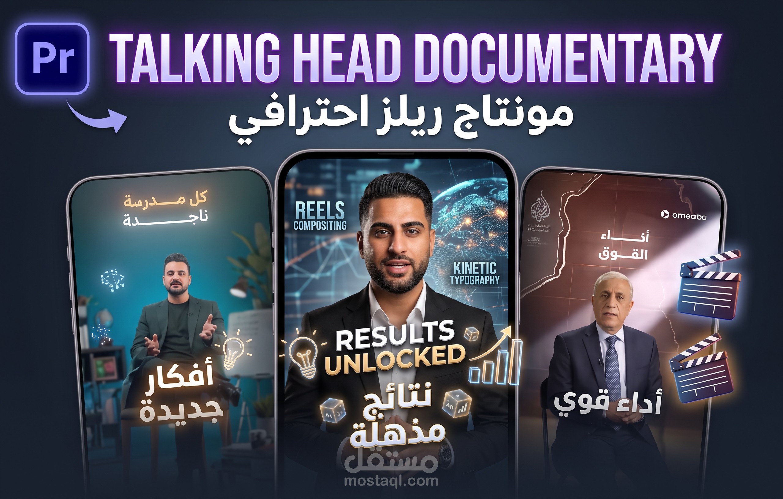 مونتاج ريلز احترافي لصناع المحتوى (Talking Head / AI & Motion Graphics)