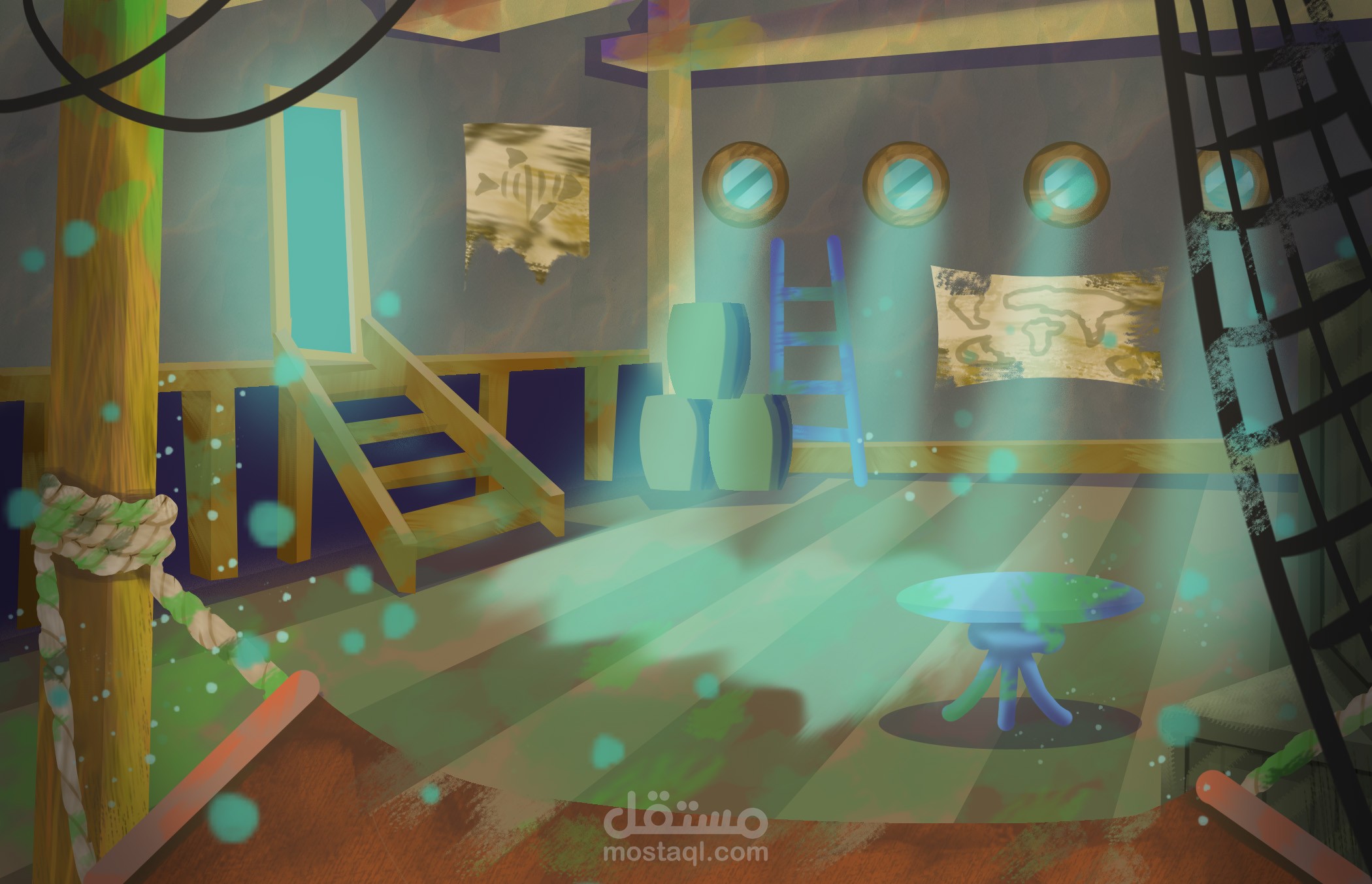 خلفية خيالية من سفينة غارقة