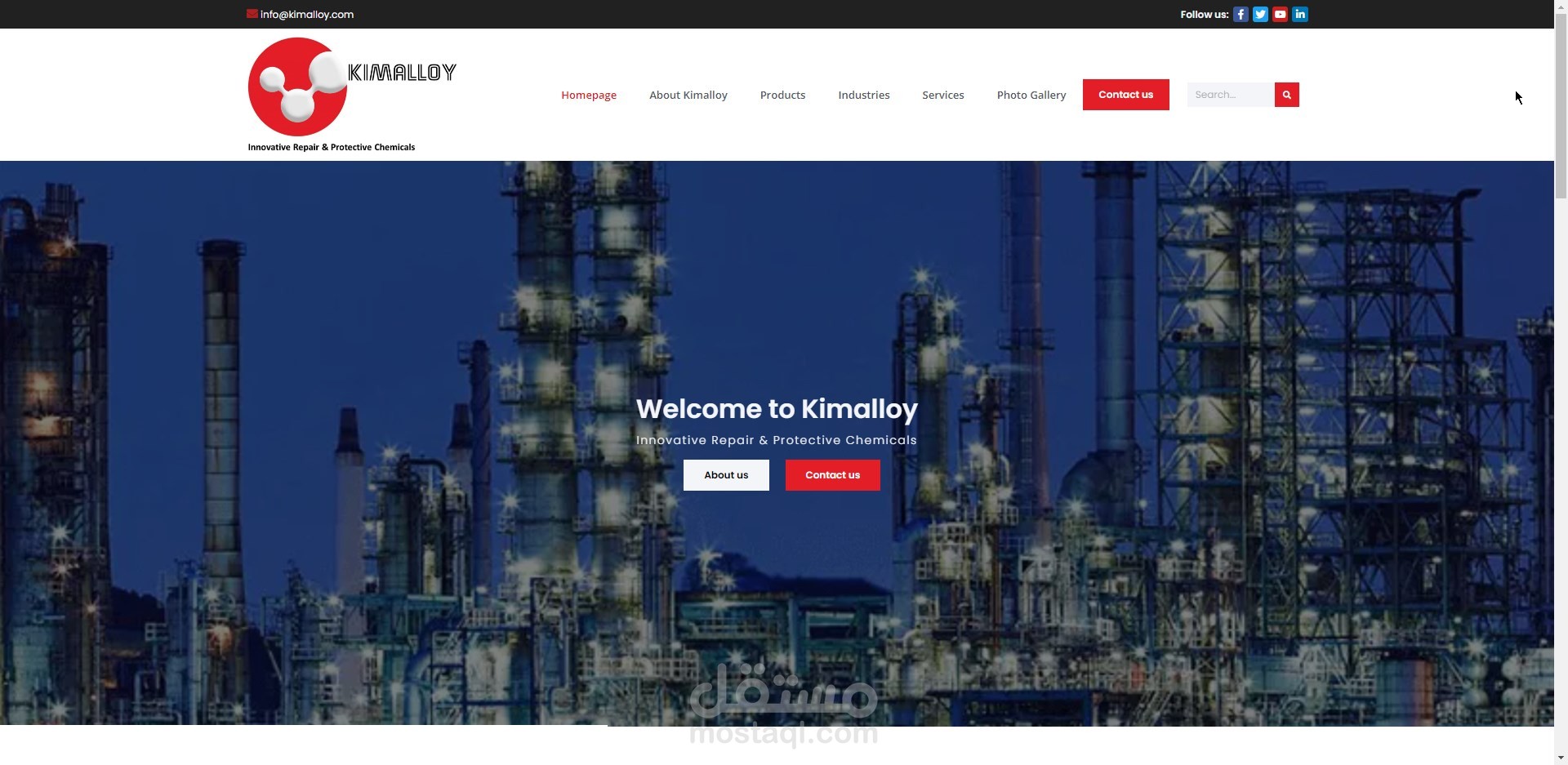 تصميم وتخصيص موقع لشركة كيماويات Kimalloy