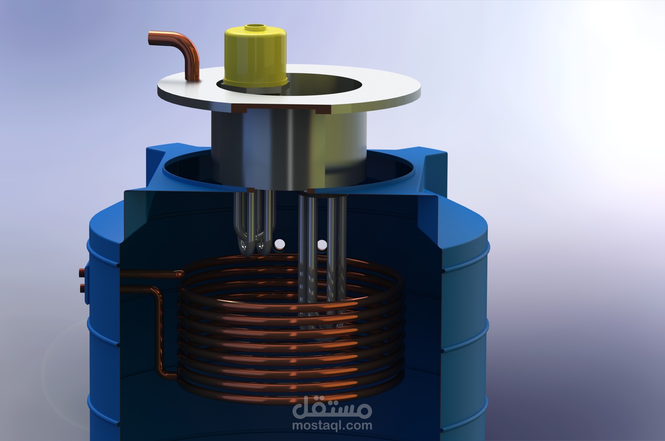 تانك مياه ثلاثي الأبعاد مع تصميم خاص مزود بسخانات كهربائية